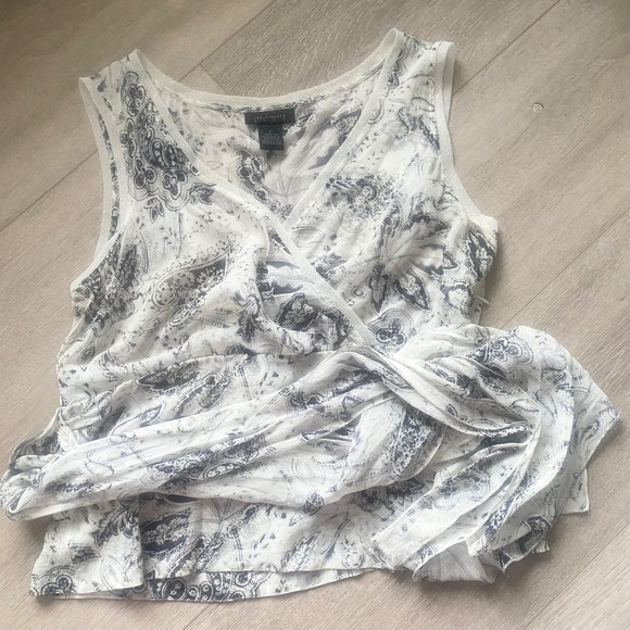 The Limited Y2K 100% Silk Grey Paisley Wrap Tie Waist Sleeveless Blouse Sz Large - Picture 2 of 4